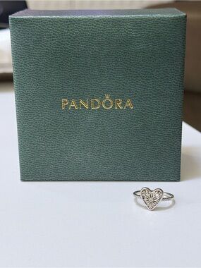 Pandora Silver Heart Filigree Ring with Clear Accents